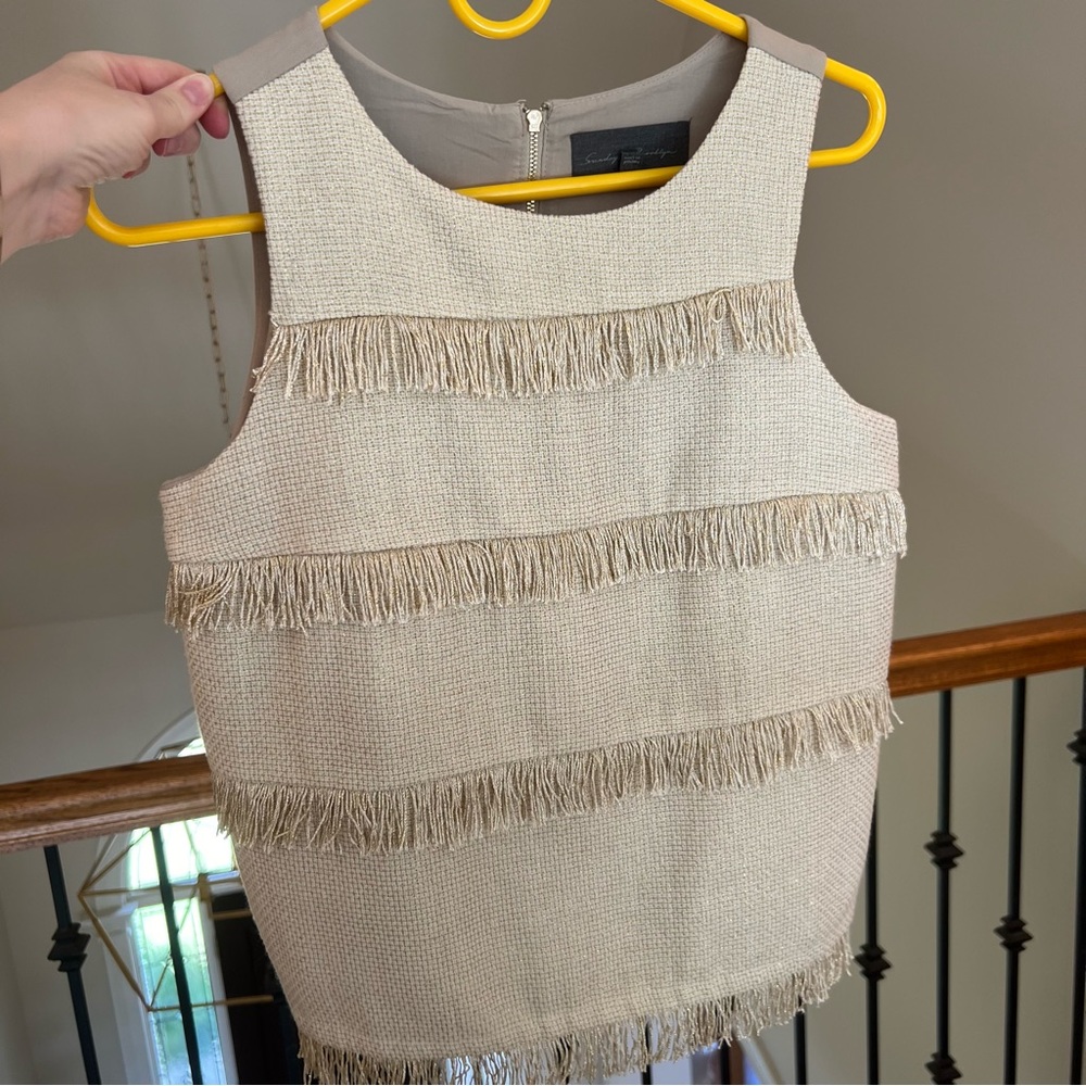 Anthropologie gold fringe tank